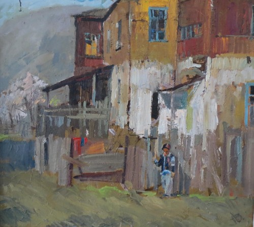 Базарбаев Д. Родной дворик 80х70 х.м. 2014 г.