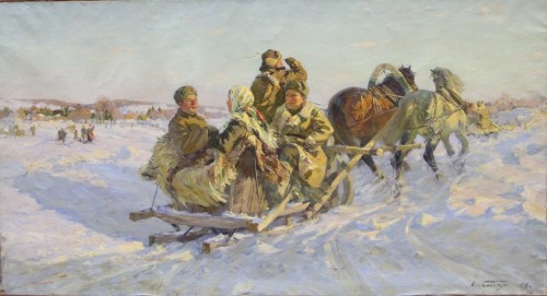 Боков Анатолий Николаевич (г.р.1914)..Едут долгожданные.1948.холст,масло