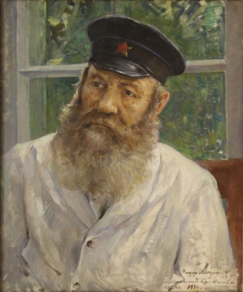 Модоров Федор Александрович (1890-1967).Портерт ветерана труда Е.Хомякова.1943.холст,масло