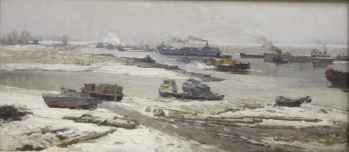 Ревин Николай Иванович (г.р. 1914).Волжский затон.1960.холст,масло