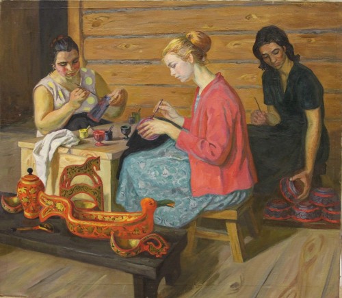 Хохловкина Эльза Давыдовна (род.1934 г.р.).Мастера хохломской росписи.1964-1965.холст,масло